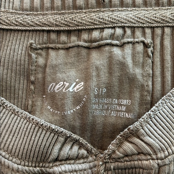 Aerie Ribbed Button-Up Long Sleeve Top - Khaki - Picture 2 of 5